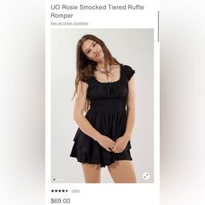 UO Rosie Smocked Tiered Ruffle Romper in Lilac